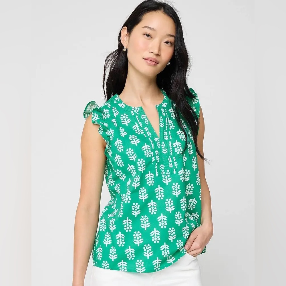 J. Crew Factory Green Floral Print Sleeveless Blouse